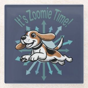 Zoomie Time Beagle Glazen Onderzetter