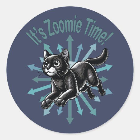 Zoomie Time Black Cat Ronde Sticker (Voorkant)