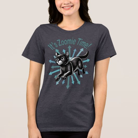 Zoomie Time Black Cat Tri-Blend Shirt (Voorkant)