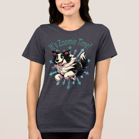 Zoomie Time Border Collie bijvoorbeeld Tri-Blend Shirt (Voorkant)