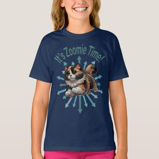 Zoomie Time Calico Cat T-shirt (Voorkant)
