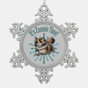 Zoomie Time Calico Cat Tin Sneeuwvlok Ornament