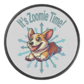 Zoomie Time Corgi Hockey Puck (Voorkant)