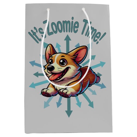 Zoomie Time Corgi Medium Cadeauzakje (Voorkant)