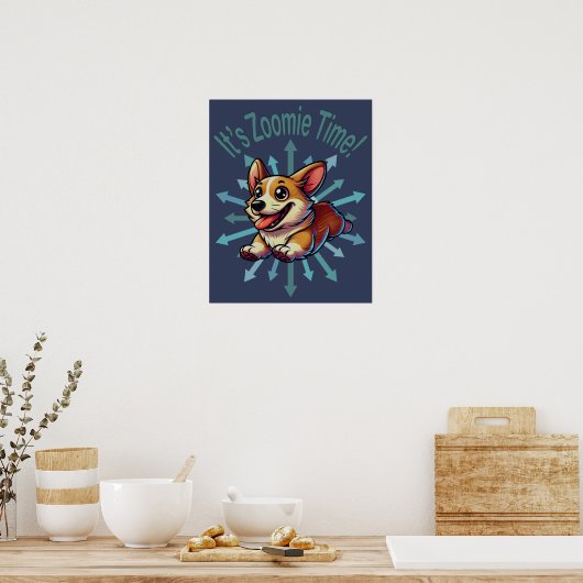 Zoomie Time Corgi Poster (Keuken)