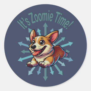Zoomie Time Corgi Ronde Sticker