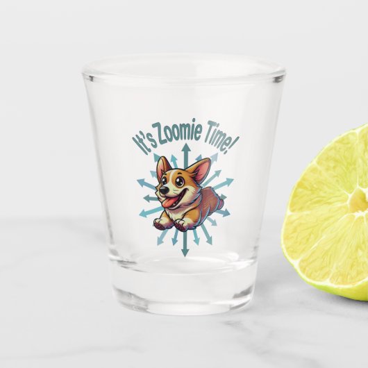 Zoomie Time Corgi Shot Glas (Voorkant)