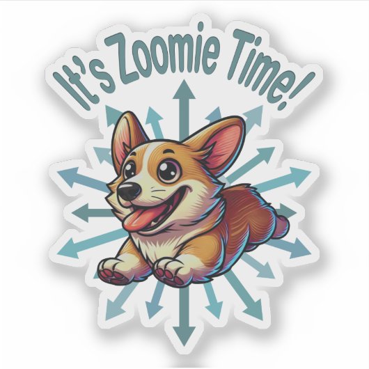 Zoomie Time Corgi Sticker (Voorkant)