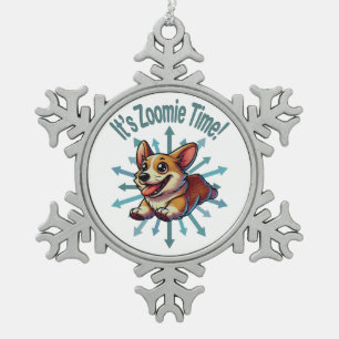 Zoomie Time Corgi Tin Sneeuwvlok Ornament