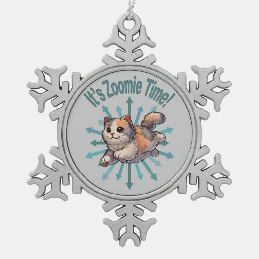 Zoomie Time Dilute Calico Cat Tin Sneeuwvlok Ornament (Voorkant)
