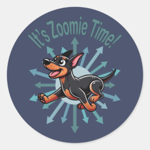 Zoomie Time Doberman Pincher Ronde Sticker
