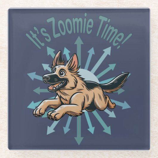 Zoomie Time Duitse herder Glazen Onderzetter (Voorkant)