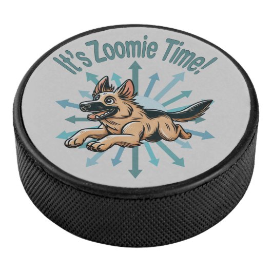 Zoomie Time Duitse herder Hockey Puck (3/4)