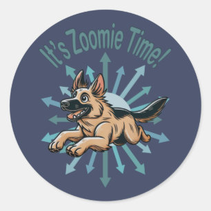 Zoomie Time Duitse herder Ronde Sticker