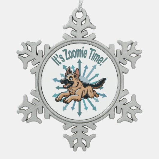 Zoomie Time Duitse herder Tin Sneeuwvlok Ornament (Voorkant)