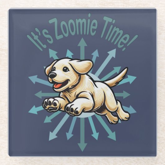 Zoomie Time Golden Lab Glazen Onderzetter (Voorkant)