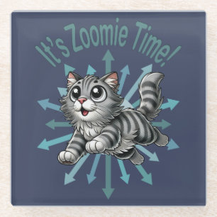 Zoomie Time Grey Tabby Cat Glazen Onderzetter