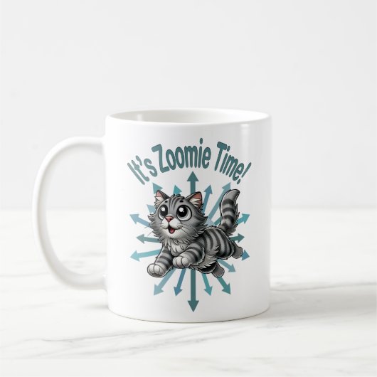 Zoomie Time Grey Tabby Cat Koffiemok (Links)