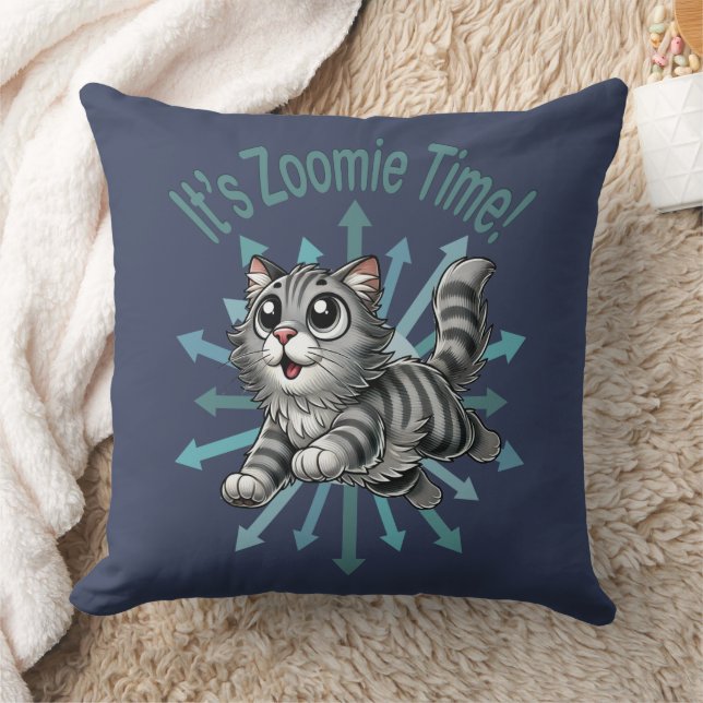 Zoomie Time Grey Tabby Cat Kussen (Deken)