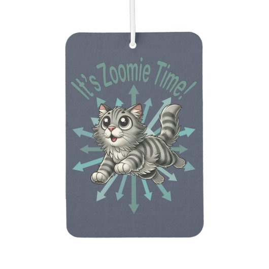 Zoomie Time Grey Tabby Cat Luchtverfrisser (Voorkant)