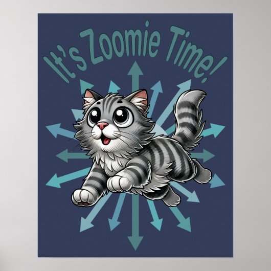 Zoomie Time Grey Tabby Cat Poster (Voorkant)