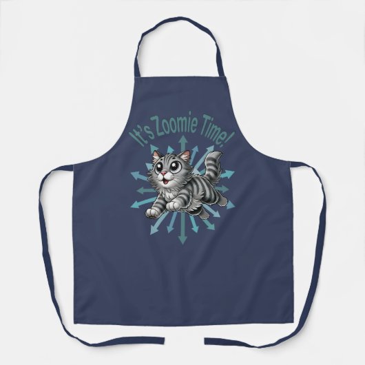 Zoomie Time Grey Tabby Cat Schort (Voorkant)