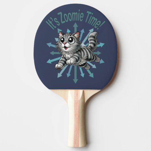 Zoomie Time Grey Tabby Cat Tafeltennisbatje (Voorkant)