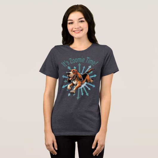 Zoomie Time Hound Dog Tri-Blend Shirt (Voorkant volledig)