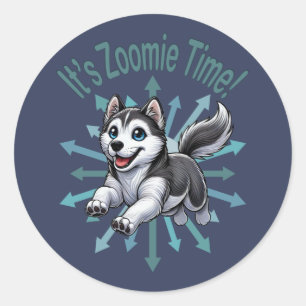 Zoomie Time Husky Ronde Sticker