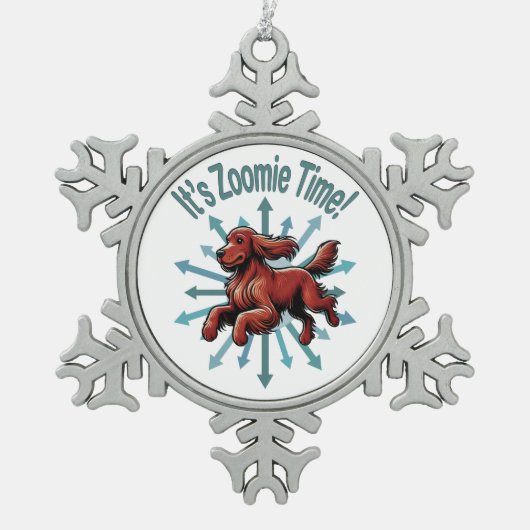 Zoomie Time Ierse Setter Tin Sneeuwvlok Ornament (Voorkant)