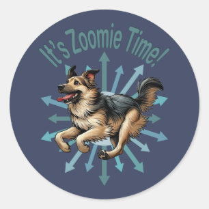 Zoomie Time Large Mutt Ronde Sticker