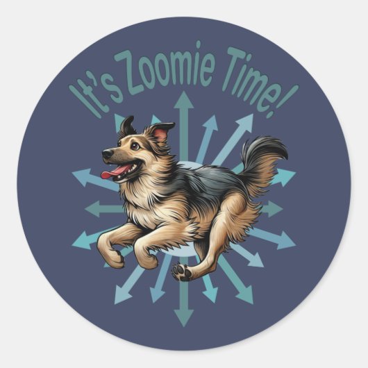 Zoomie Time Large Mutt Ronde Sticker (Voorkant)