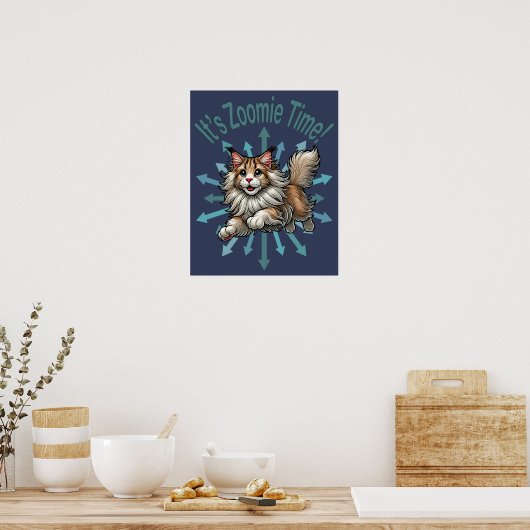 Zoomie Time Maine Coon Cat Poster (Keuken)
