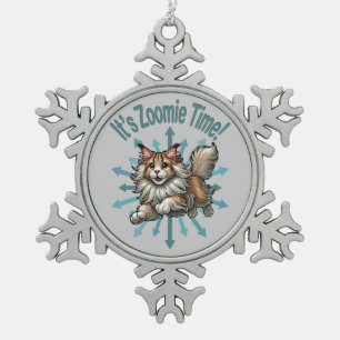 Zoomie Time Maine Coon Cat Tin Sneeuwvlok Ornament