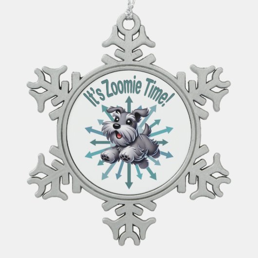 Zoomie Time Miniature Schnauzer Tin Sneeuwvlok Ornament (Voorkant)