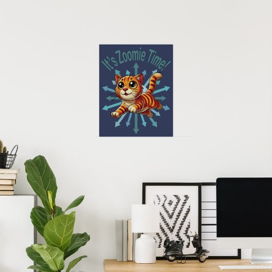 Zoomie Time Oranje Tabby Cat Poster (Thuiskantoor)