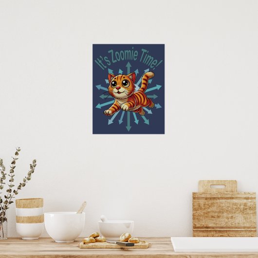 Zoomie Time Oranje Tabby Cat Poster (Keuken)