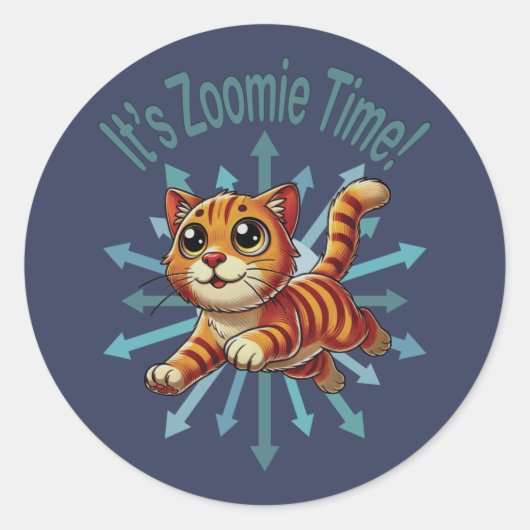 Zoomie Time Oranje Tabby Cat Ronde Sticker (Voorkant)