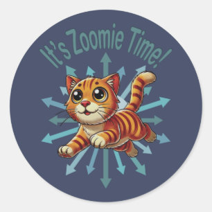 Zoomie Time Oranje Tabby Cat Ronde Sticker