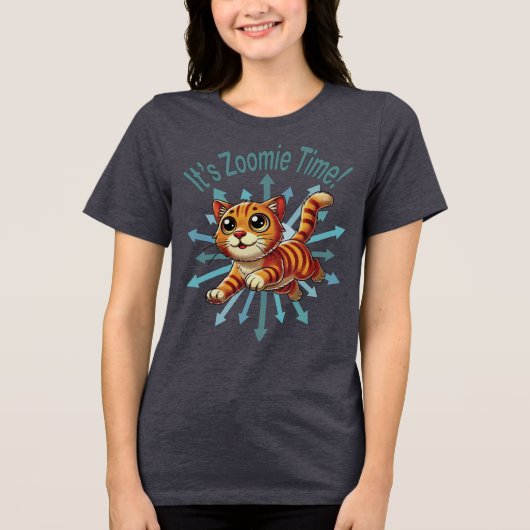Zoomie Time Oranje Tabby Cat Tri-Blend Shirt (Voorkant)