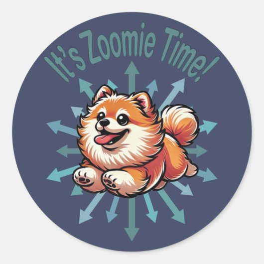 Zoomie Time Pomeranian Ronde Sticker (Voorkant)