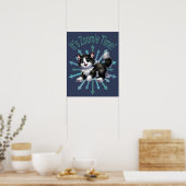 Zoomie Time Schattige Black & White Cat Poster (Keuken)