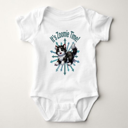 Zoomie Time Schattige Black & White Cat Romper (Voorkant)