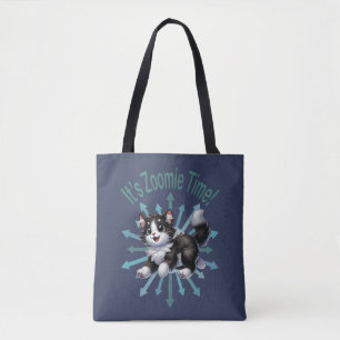 Zoomie Time Schattige Black & White Cat Tote Bag