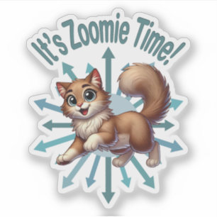 Zoomie Time Schattige Brown & White Cat Sticker