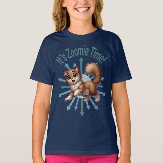 Zoomie Time Schattige Brown & White Cat T-shirt (Voorkant)