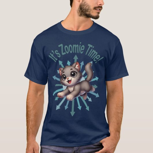 Zoomie Time Schattige Grey & White Cat T-shirt (Voorkant)