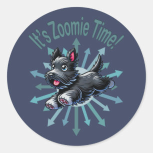 Zoomie Time Schotse Terriër Ronde Sticker