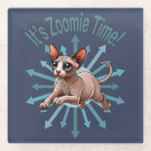 Zoomie Time Sphynx Cat Glazen Onderzetter (Voorkant)