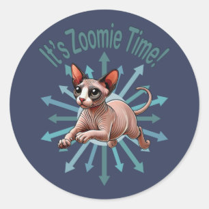 Zoomie Time Sphynx Cat Ronde Sticker